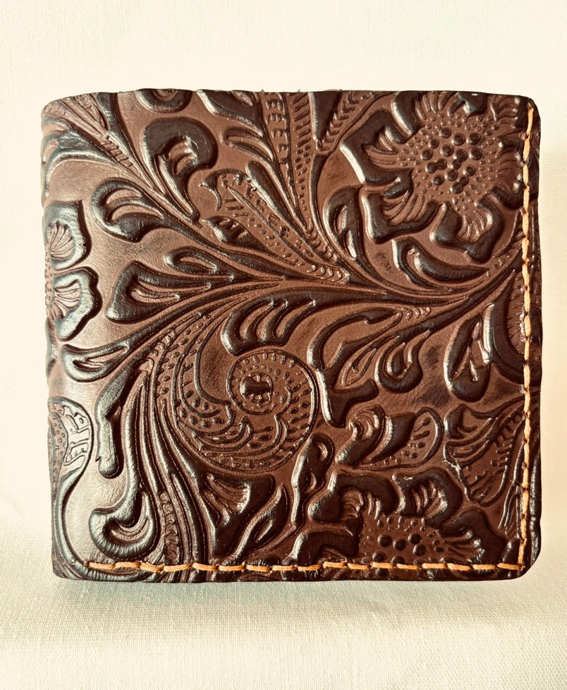 mid brown embossed wallet with note section