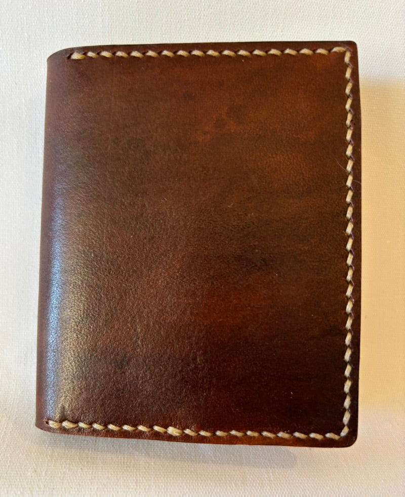 brown/tan micro card wallet with note section