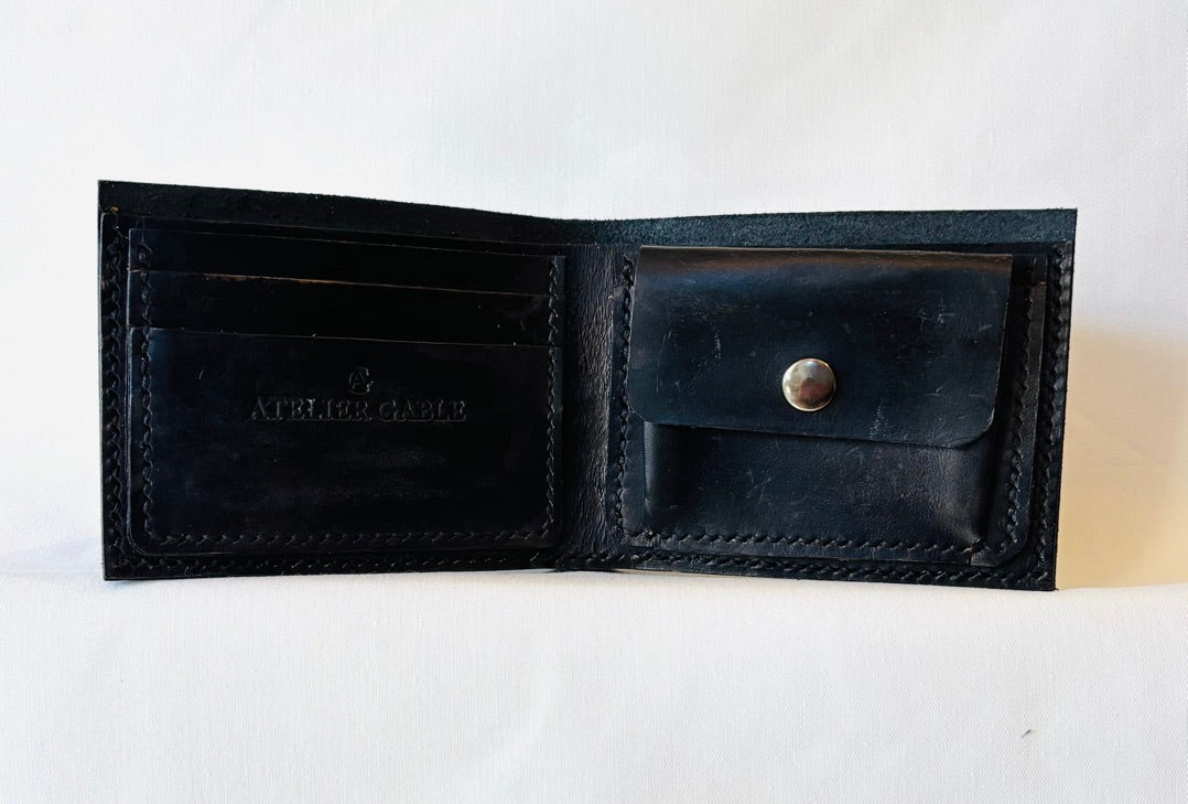 Black veg tan wallet with coin pouch