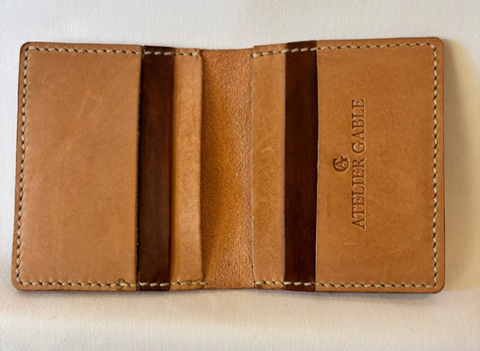 brown/tan micro card wallet with note section
